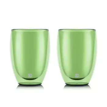 BODUM Glass Cup Tumbler PAVINA Double Wall Glass 350ml Green Set of 2 Insulation Double Structure Heat Resistant Glass Microwave Safe Oven Safe