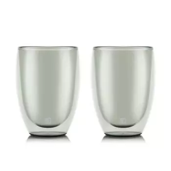 BODUM Glass Cup Tumbler PAVINA Double Wall Glass 350ml Gray Set of 2 Insulation Double Layer Heat Resistant Glass Microwave Safe Oven Safe Dishwasher серый