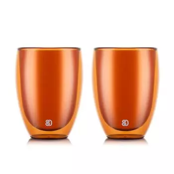BODUM Glass Cup Tumbler PAVINA Double Wall Glass 350ml Flame Orange Set of 2 Insulation Double Structure Heat Resistant Glass Microwave Safe Oven Safe