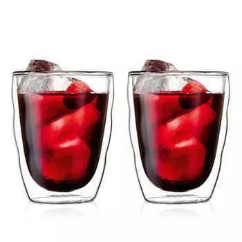 BODUM Glass Cup Tumbler PILATUS Double Wall Glass 350ml Set of 2 Retention Double Structure Heat Resistant Glass Microwave Safe Oven Safe Dishwasher чистый