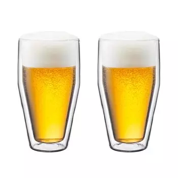 BODUM Glass Cup Tumbler TITLIS Double Wall Glass 450ml Set of 2 Heat and Cold Retention Double Walled Heat Resistant Glass Microwave Safe Oven Safe чистый