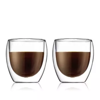 BODUM стеклянный стакан PAVINA Pavina с двойными стенками, 250 мл, набор из 2 стаканов, сохраняющих тепло и холод, с двойной структурой, термостойкое стекло для микроволновой печи