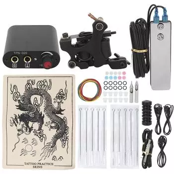 Body Art 10 Wrap Coil Tattoo Machine 3RL 5RM Tattoo Needle Tattoo Practice Tattoo Tools Kit 90265V EU Plug