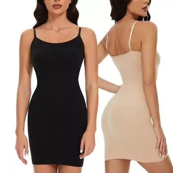 Body Shaper для женщин, нижнее платье, цельное, нескользящее, корректирующее белье с контролем живота, платье с регулируемым бретельком-спагетти S чёрный
