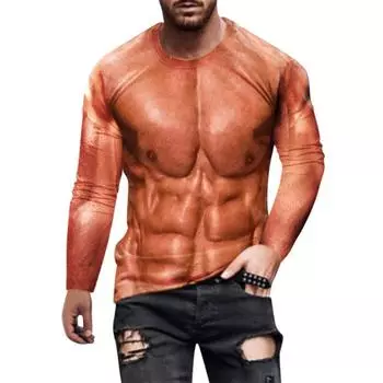 Bodybuilding Muscle Simulation Man T Shirt 3D Print Muscular Sports Tshirt Long Sleeve Men s Gym Fitness Top Tee Daily Clothing S