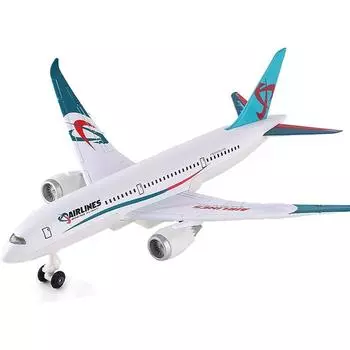 Boeing 787 игрушечный самолет Bump and Go Airlines, литая под давлением металлическая модель самолета, игрушка со светом и звуками для детей Size:26*24*6cm небесно-голубой