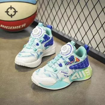 Боевые нескользящие спортивные кроссовки для мальчиков, новые детские амортизирующие баскетбольные кроссовки с вращающимися кнопками, большие детские сетчатые кроссовки 35