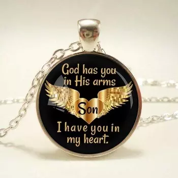 Бог держит тебя в руке, ты в моем сердце, настоящее ожерелье, кулон, стеклянный кулон с кабошоном, ожерелье, подарок на день матери для сына и мамы