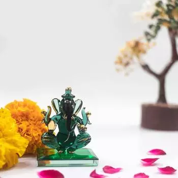 Бог Ганеша, сидящий со статуей-основанием (Мурти) Идол-статуэтка ручной работы из хрустального стекла для поклонения,