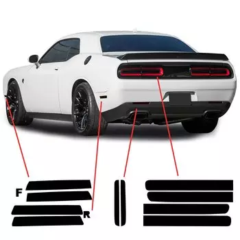 Bogar Tech Designs Tail Light Side Marker Rear Reflector Tint Kit for Dodge Challenger Dark Smoke 2015-2024,