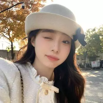 Богатая дочь бант цилиндр шляпа женская французский маленький ароматный темперамент ретро шерстяное лицо маленькая теплая панама M56-58cm