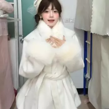 Богатая дочь семьи, дочь француженки, знаменитость, воротник для волос, шерстяное пальто, женское осенне-зимнее настроение, теплое короткое шерстяное пальто S белый