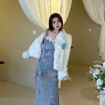 Богатая дочь темперамент знаменитость лисья шерсть постепенное изменение синяя меховая куртка короткая утолщенная женская зима S 85-50 kg