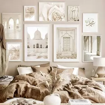 Богемия Бежевый Плакат Печать на Холсте Исламский Пейзаж Мечеть Марокко Дверь Настенная Художественная Роспись Картина Современное Украшение Домашней Комнаты 21x30cm No Frame
