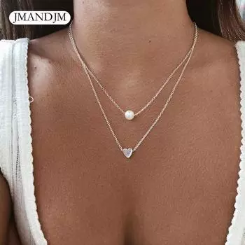 Богемия, искусственный жемчуг, сердце любви, двухслойная цепочка на ключицы, ожерелье, аксессуары, женские украшения золотой