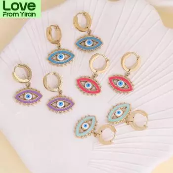 Богемия Красочные капли масляно-голубые турецкие серьги от сглаза Женская мода Необычные серьги-кольца Ювелирные изделия Темперамент Серьга с дьявольскими глазами