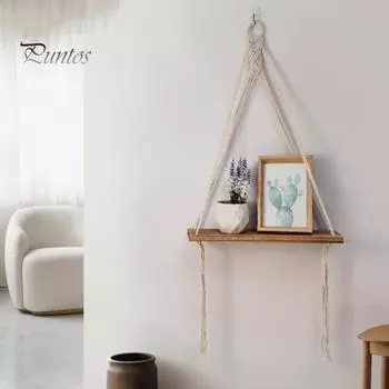 Богемия Настенная Полка Элегантная Деревенская Гостиная Хлопчатобумажная Веревка Ручной Работы Фото Суккуленты Растения Дисплей Деревянная Тарелка Гобелен Подвеска Украшения белый