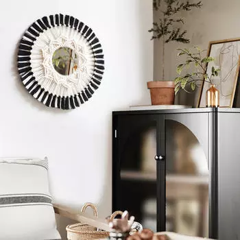 Богемия настенное зеркало макраме бахрома ручной работы декоративное для ванной комнаты спальни дома белый