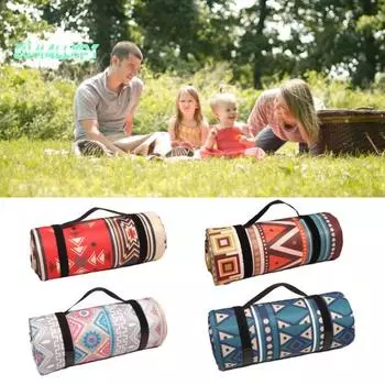 Богемия Ретро Алюминиевая пленка Складное одеяло для пикника с веревкой для хранения Композитный процесс Кемпинг Водонепроницаемый влагонепроницаемый коврик Товары для улицы M синий