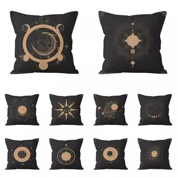 Богемная черная наволочка с принтом солнца и луны для дома, гостиной, дивана, украшение, наволочка 40X40CM