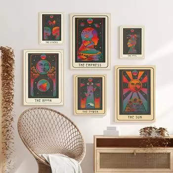 Богемная карта Таро, главная Акана, художественная печать, Солнце, Луна, дурак, любовник, карта Таро, холст, плакат, ретро 1970-х годов 21cm30cm NoFrame