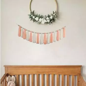 Богемная кисточка, радуга, подвеска с кисточкой, украшение, деревянные бусины, кисточка, подвесное украшение на стену, украшение для детской комнаты