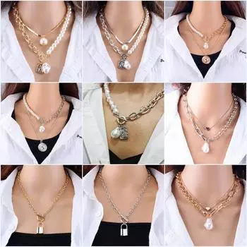 Богемная леди простой темперамент индивидуальный замок мода сердце ретро ручной работы из бисера многослойное жемчужное ожерелье в стиле барокко ключица цепочка 9