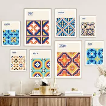 Богемная минималистичная андалузская плитка Мур, настенная живопись на холсте, плакаты на скандинавскую тему и принты, настенные панно для декора гостиной 21cm30cm NoFrame