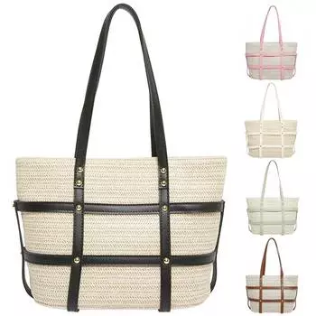 Богемная пляжная вязаная крючком сумка через плечо женская большая вместительная сумка-тоут из искусственной кожи лоскутная летняя соломенная плетеная сумка женская повседневная сумка чёрный