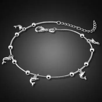 Богемная простая цепочка в виде змеи на щиколотке, 100% стерлинговое серебро 925 пробы для женщин, цепочка на ногу, милый кулон в виде дельфина, браслет на ногу, украшения для ног