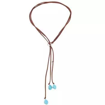Богемное бирюзовое ожерелье, длинная цепочка с кисточками, ожерелье, винтажные украшения ручной работы, коричневый ремешок, колье, пляжное ожерелье XYZ