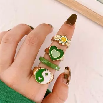 Богемное индивидуальное элегантное модное ретро геометрическое цветное кольцо для мужчин и женщин Инь Ян Тай Чи Сплетня зелёный