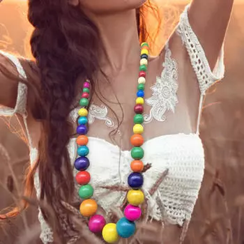 Богемное колье из деревянных бусин – стильное этническое украшение для женщин colorful