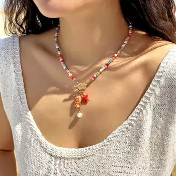 Богемное колье-подвеска из керамики в морском стиле с рыбой и морской звездой, ожерелья из бусин радужных цветов, пляжные украшения