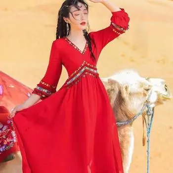 Богемное красное пляжное платье макси в этническом стиле для женщин L красный