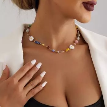 Богемное многоэлементное ожерелье из цветных камней и хрустальных бусин в пасторальном стиле для женщин