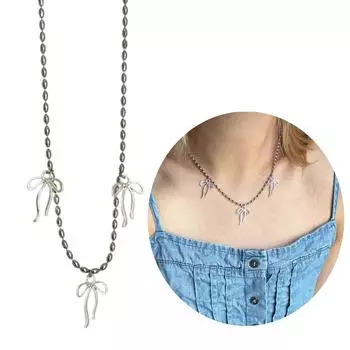 Богемное ожерелье с бантиками и бисером, милая подвеска с бантом, цепочка на ключицу, цепочка на ключицу во французском стиле для женщин и девочек