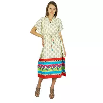 Богемное платье Phagun Хлопковый кафтан с принтом пейсли Макси Ночное белье Кафтан 10 бежевый