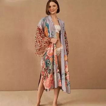 Богемное пляжное кимоно, накидки для женщин, платья с запахом и принтом павлина, летний купальник, накидка, праздничные купальные костюмы One Size фиолетовый