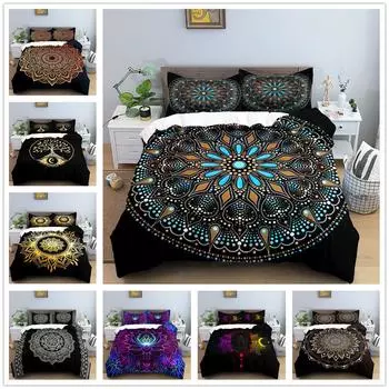 Богемное постельное белье, односпальная кровать, двуспальная кровать, полноразмерная наволочка с принтом мантры и пододеяльник, 2/3 комплекта семейного постельного белья для спальни UK Single 135x200cm