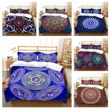 Богемное постельное белье, односпальная двуспальная кровать, полноразмерная наволочка с рисунком мантры и пододеяльник, моющееся удобное украшение для дома UK Single 135x200cm