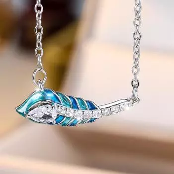 Богемное серебряное перо с подвеской из циркона, ожерелье для женщин, цепочки, ожерелье, модные украшения серебряный