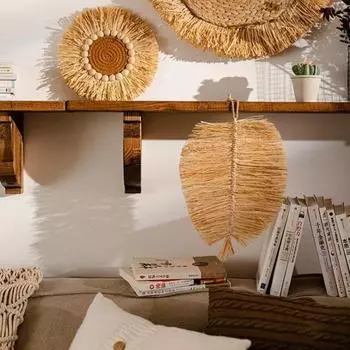 Богемное украшение стены из рафии с травой, домашний офис, гостиная, фон, настенное искусство, деревенский стиль, ручная работа A