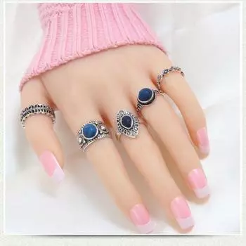 богемное винтажное кольцо на палец из сплава с синим камнем, 5 шт./компл., женские очаровательные ювелирные изделия серебряный