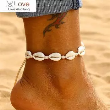 Богемные браслеты из ракушек для женщин, ручная работа, кожаные плетеные украшения из натуральных ракушек для ног, летний пляжный браслет для босых ног на лодыжке