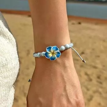 Богемные браслеты-шармы с большими цветами для женщин, элегантные браслеты из мягкой глины в курортном стиле, бижутерия для вечеринки для девочек синий