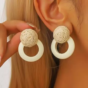 Богемные геометрические круглые серьги женские высокие чувственные преувеличенные атмосферные серьги в виде бревна ретро литературные деревянные серьги