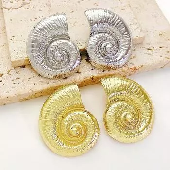 Богемные гладкие металлические большие серьги-ракушки, классические спиральные серьги-гвоздики, женские панк-модные ювелирные изделия, аксессуары, подарок бездна