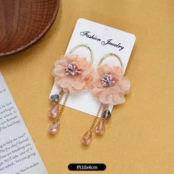 Богемные хрустальные серьги-пусеты в виде большого круга с цветком и бахромой, женские длинные темпераментные серьги для отпуска, ретро-серьги