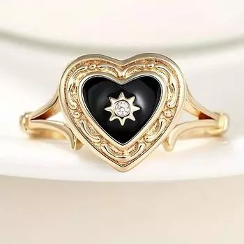 Богемные кольца золотого цвета с сердцем для женщин, черное эмалированное кольцо с сердцем любви, эффектное женское кольцо на палец, модные украшения 6 зелёный